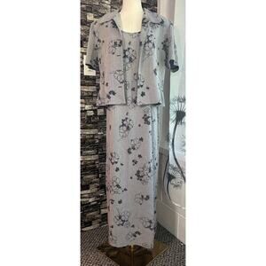Karin Stevens Vtg Dress Set 2 pc size 10 Gary/Floral Cottagecore Office Siren